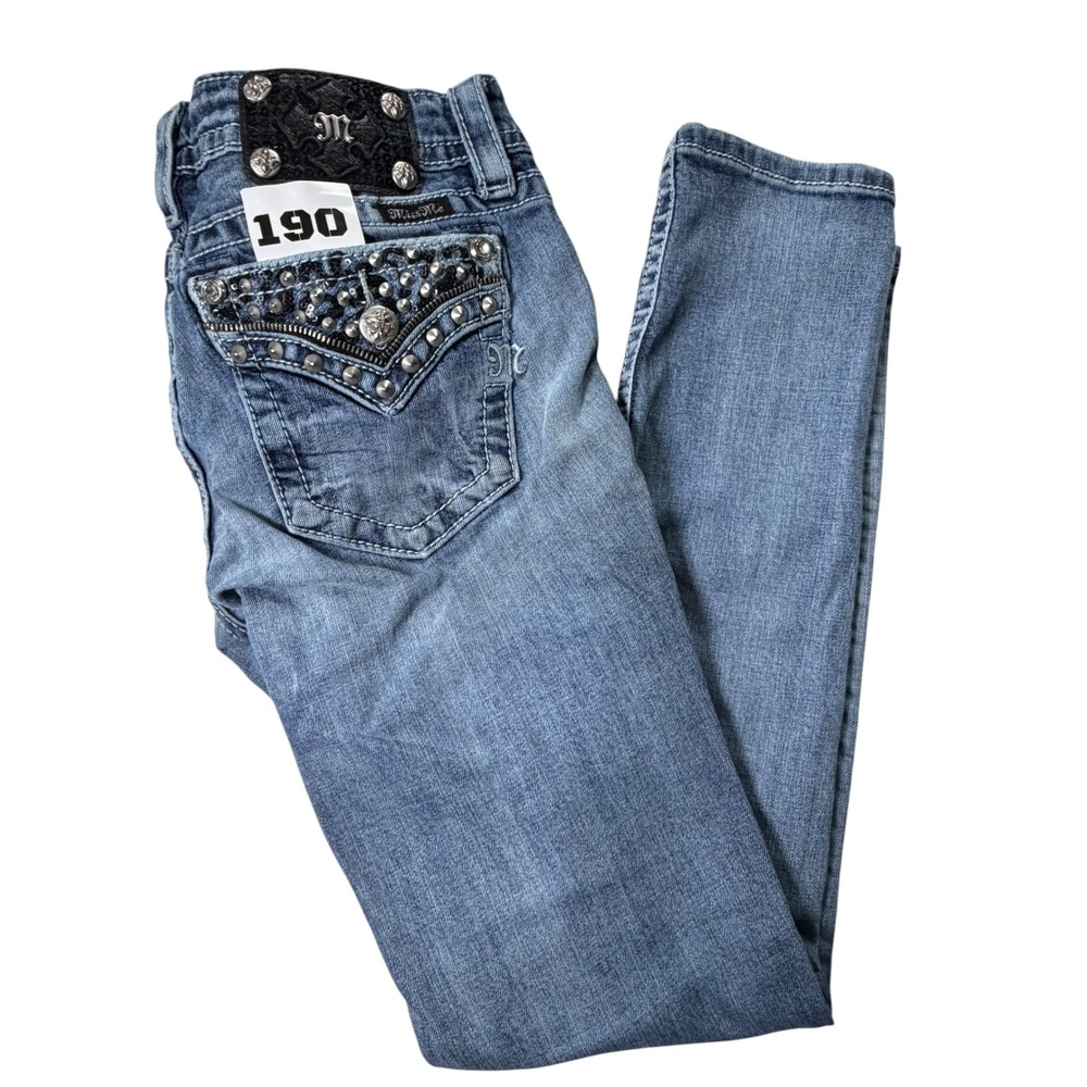 Miss Me Signature Skinny Jeans 28 Studded Sequin Embellished Y2K McBling Denim - Picture 3 of 5